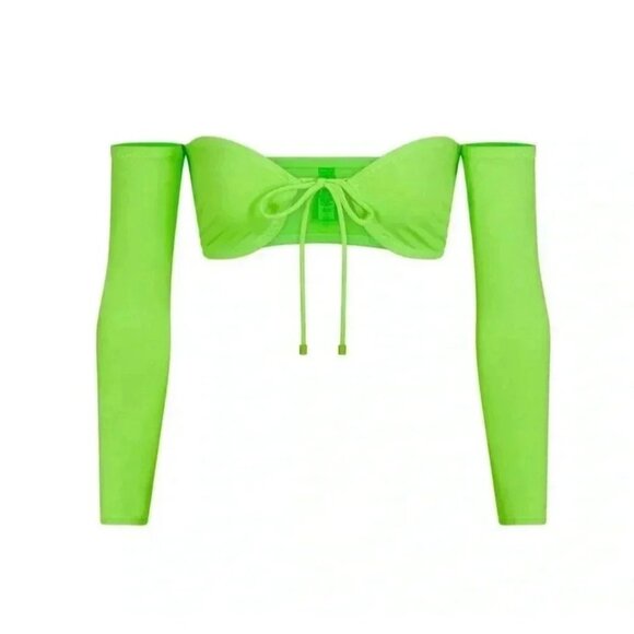SKIMS Swim Long Sleeve Bikini Top in Neon Green Size M - Picture 3 of 8